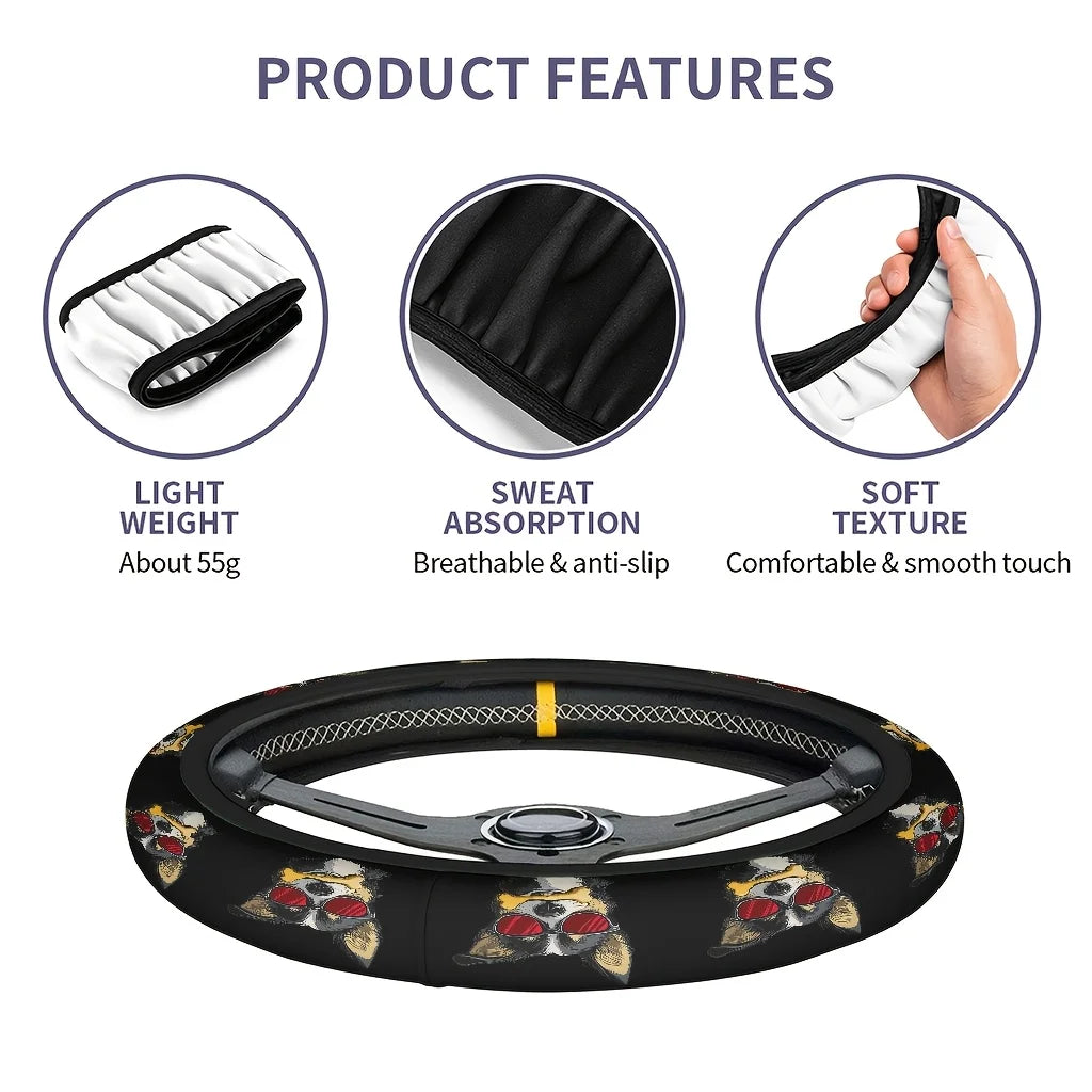 Cool Dog Print Steering Wheel Cover – Washable & Fun Steering Wheel Cover HIP