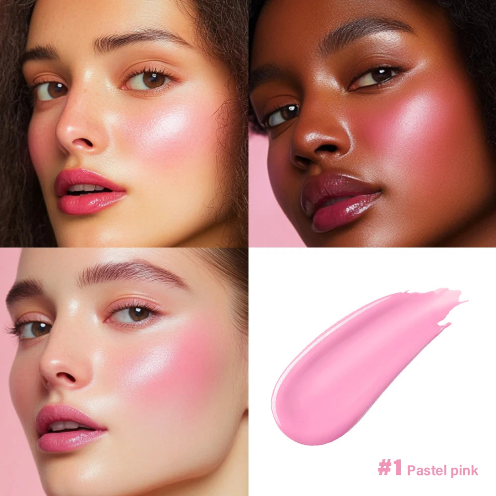 Cheek Blusher 6 colors Long-Lasting Cheek Stain All-Day Blendable Liquid Blush Long-Lasting Blush Sponge Applicator Cheek Makeup HIP