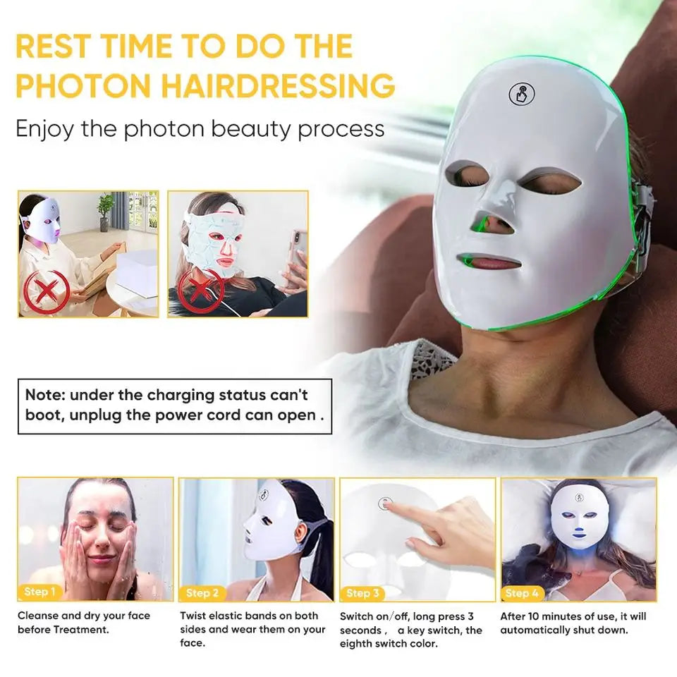 CAMMUO 7-Color LED Facial Mask – Photon Therapy Skin Care LED Light Therapy Mask HIP