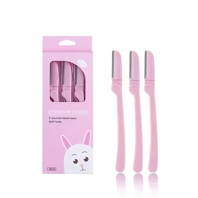 3-Piece Pink Folding Eyebrow Trimmer & Face Razor Set Eyebrow Trimmer Razor HIP