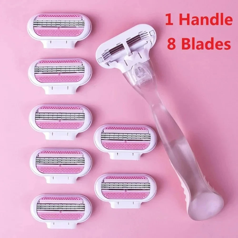 Women's Safety Razor Set – 1 Handle + 8 Blades, Venus Compatible Women's Safety Razor HIP C766-1Handle 8 blade