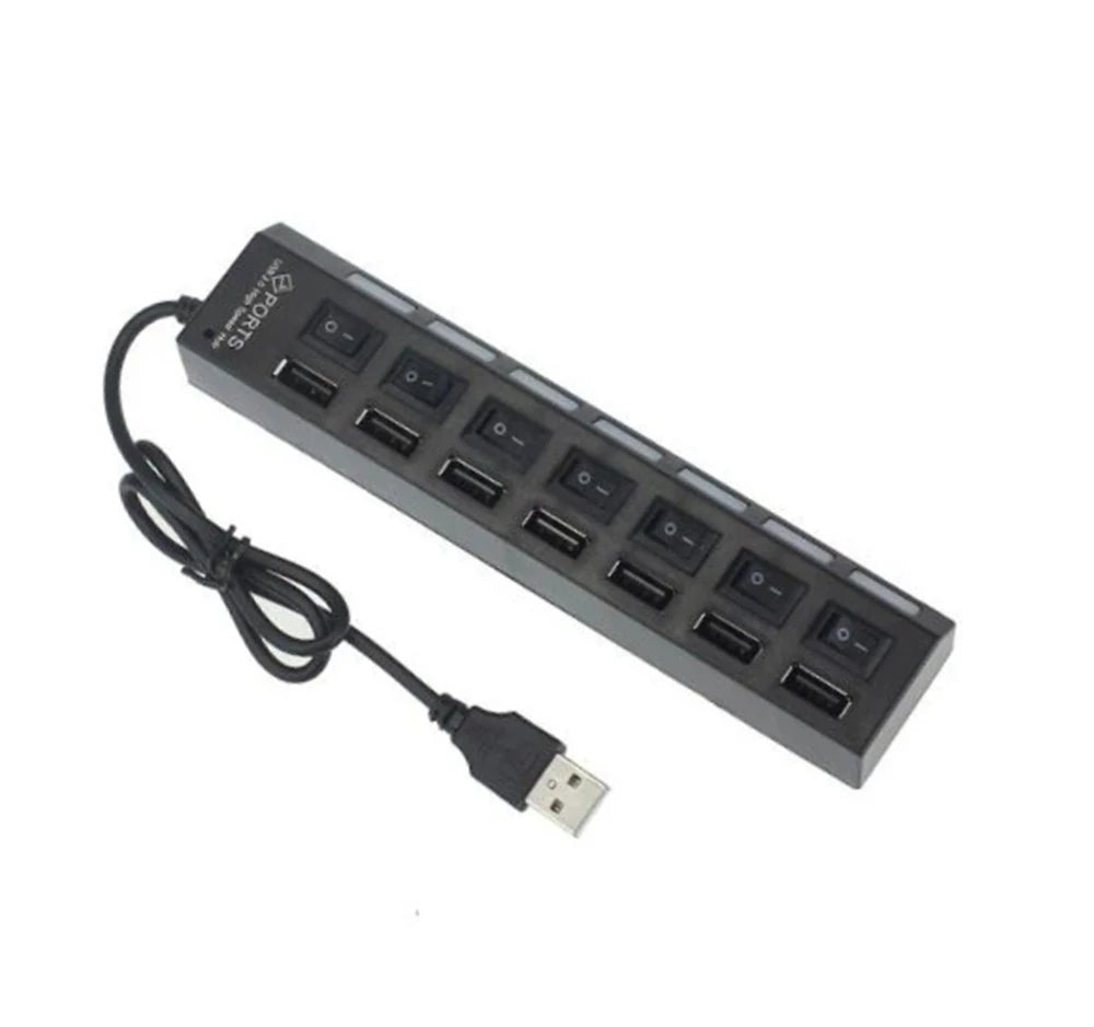 7-Port USB 2.0 Hub Splitter with Individual Port Switches USB Hub Splitter HIP