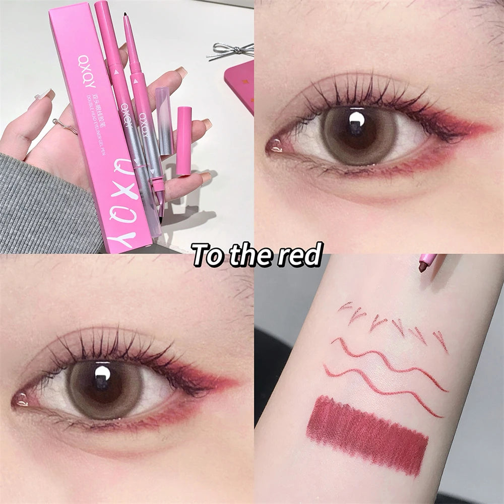 Punk Red Eyebrow & Eyeliner Gel 2 In 1 With Angled Brush Smudge-Proof Waterproof Creamy Smooth for Brows & Under Eye Makeup HIP Red A