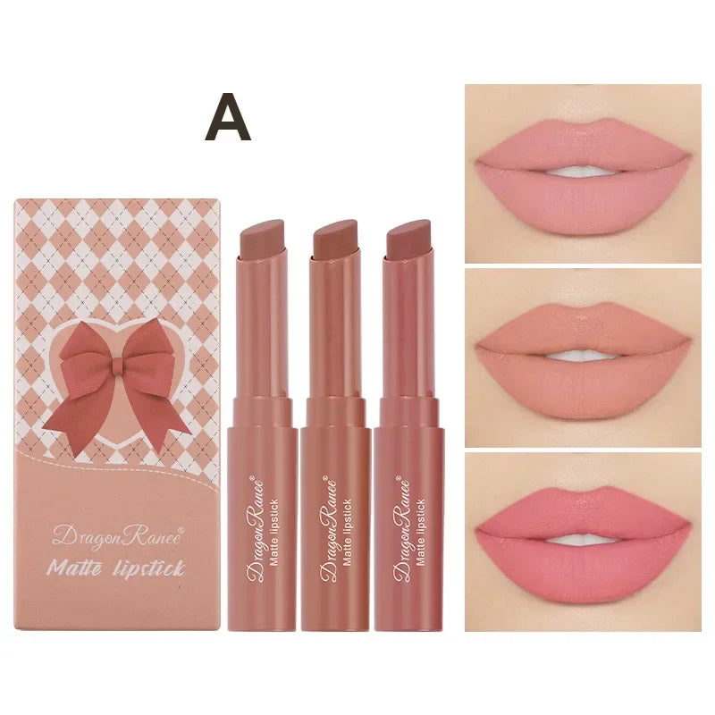 1/3pcs Nude Lipstick Crayon Long Lasting Matte Lipstick Pencil 24 Hours Waterproof Set Lip Moisturizer Colouring Lip Tint Stick HIP A-3pcs