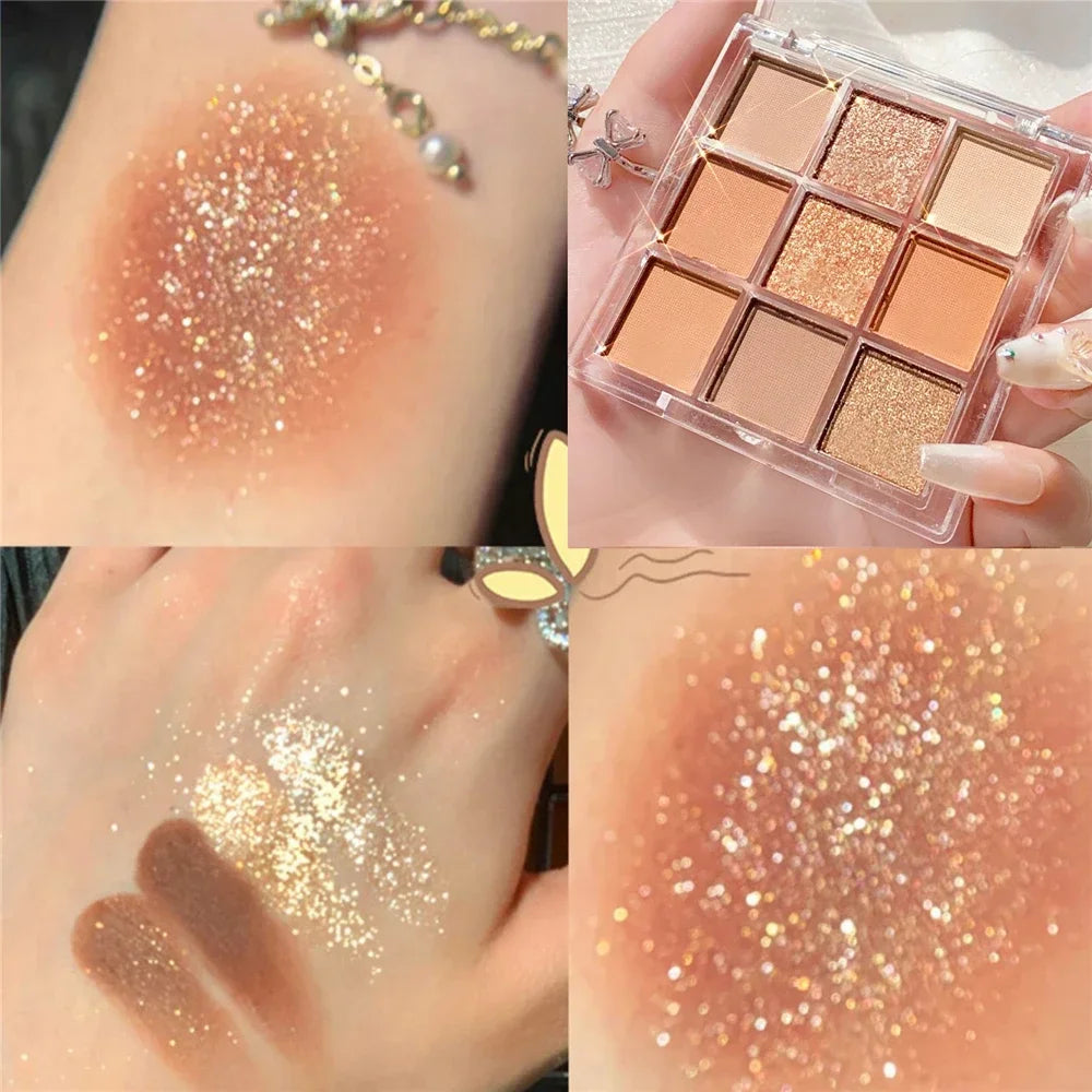 New 9 Colors Nude Shimmer Matte Eyeshadow Pallete Glitter Eyeshadow Long Lasting Waterproof Eye Pigments Shine Eyeshadow Makeup HIP