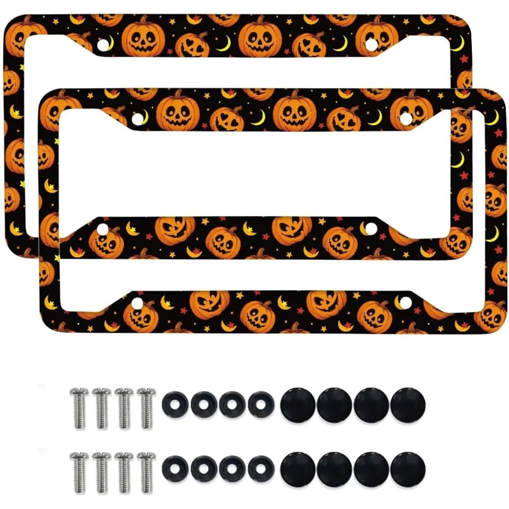 Halloween Pumpkin Moon Star Aluminum License Plate Frame Set License Plate Frame HIP 1