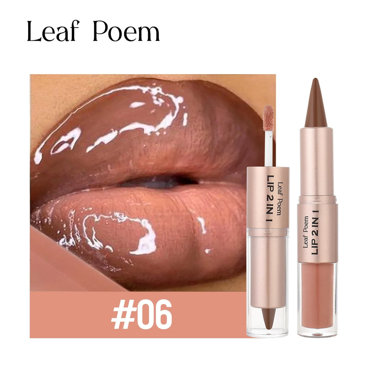 2IN1 Tapered Gradient Lipliner Pen Nude Brown Mirror Glass Lip Gloss Matte Lip Liner Waterproof Lip Contour Non Stick Makeup HIP 06
