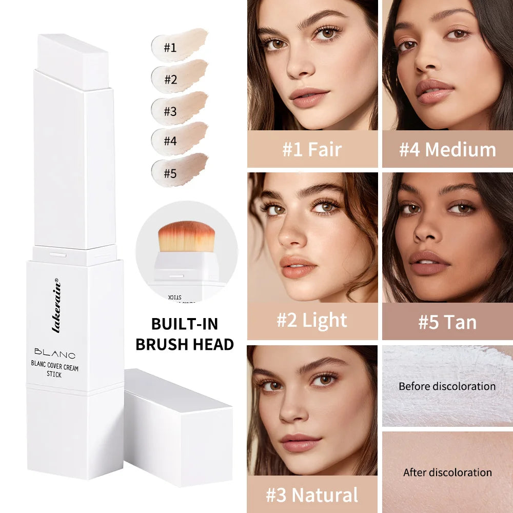 Foundation Stick Color Changing Foundation with Detachable Brush Blanc Cover Cream Stick Changing Hight Coverage Base Makeup HIP