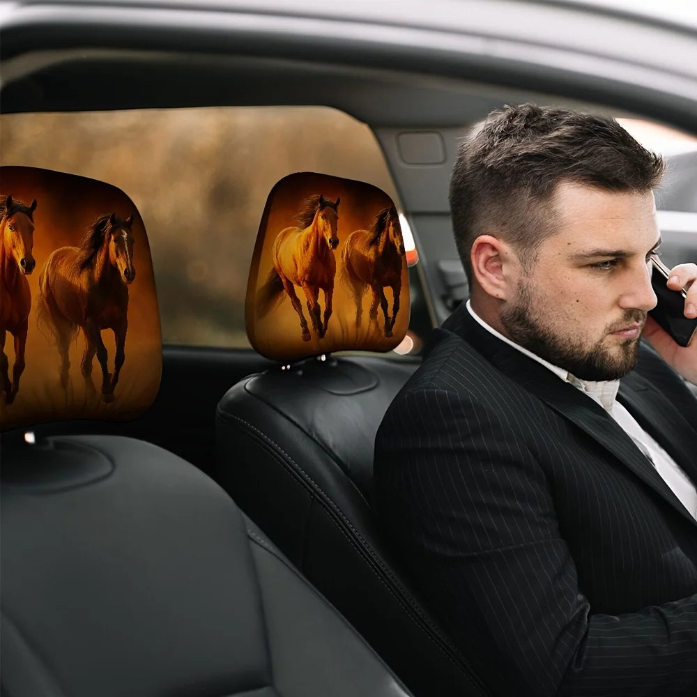 Set of 2 Golden Hour Equine Gallop Car Headrest Covers Car Headrest Covers HIP