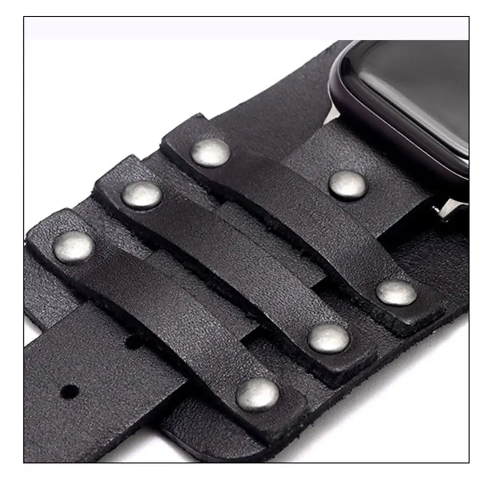 Punk Leather Smartwatch Band – Unisex 38–44mm Wristband Smartwatch Band HIP