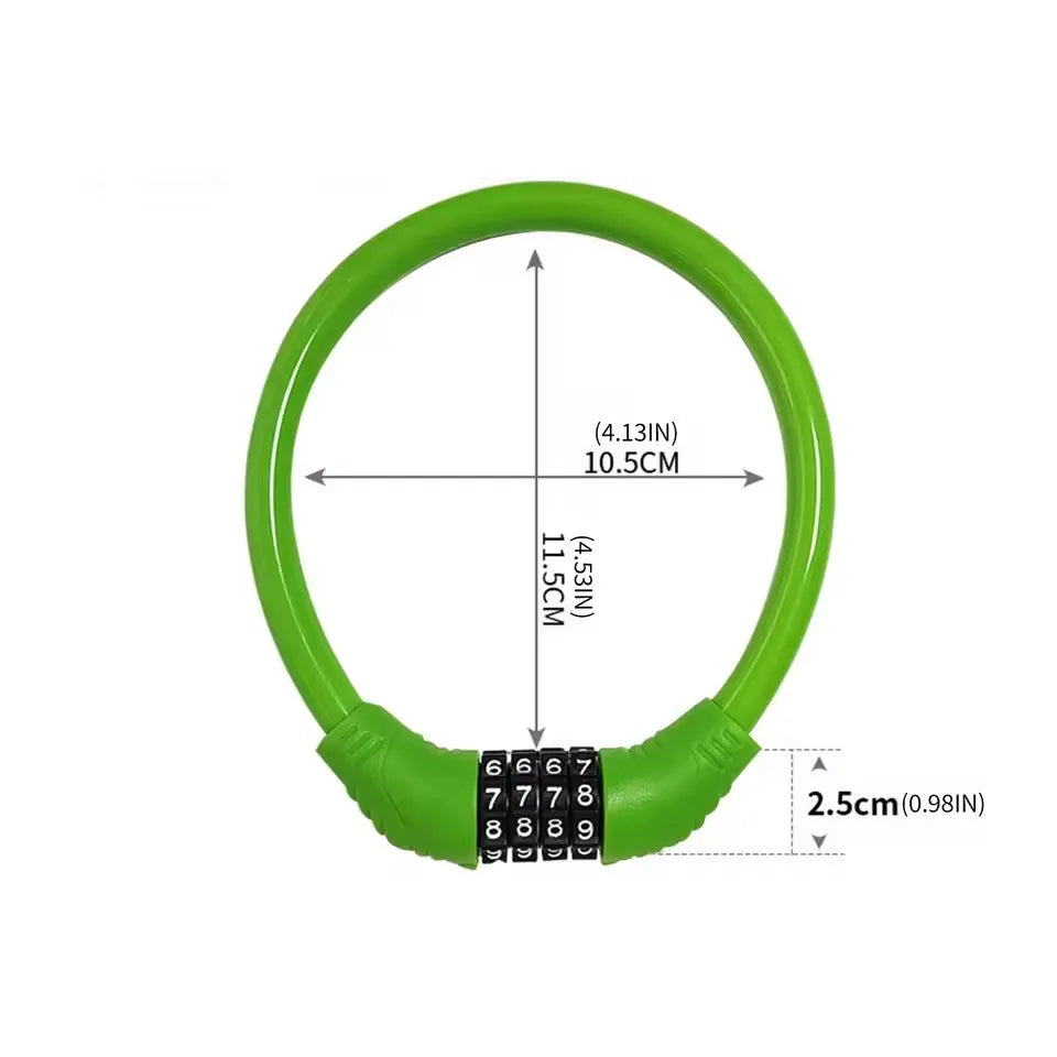 4-Digit Combination Bicycle Cable Lock – MTB & Road Bike Bicycle Cable Lock HIP C201-Green-1pcs