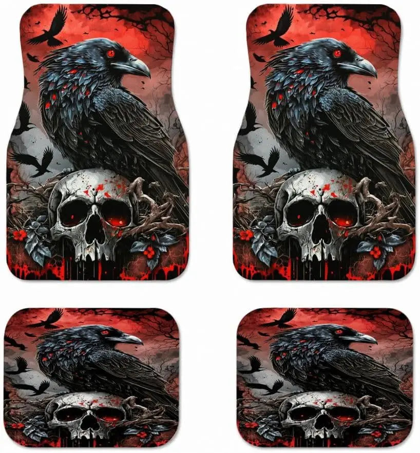 Halloween Gothic Skull Car Floor Mats – All Weather SUV Set Car Floor Mat Set HIP black
