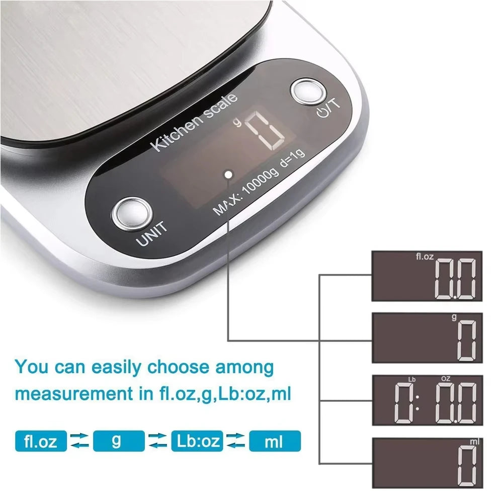 Digital Kitchen Scale 10kg LED Display – Stainless Steel Digital Kitchen Scale HIP