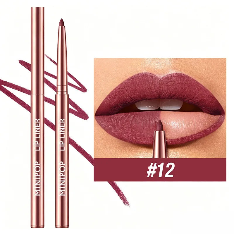 12 Colors Matte Lip Liner，Waterproof, Durable, Easy to Color, Long-Lasting,Full Plump Lip Shape Contour ，Lip Outline Cosmetic HIP 12