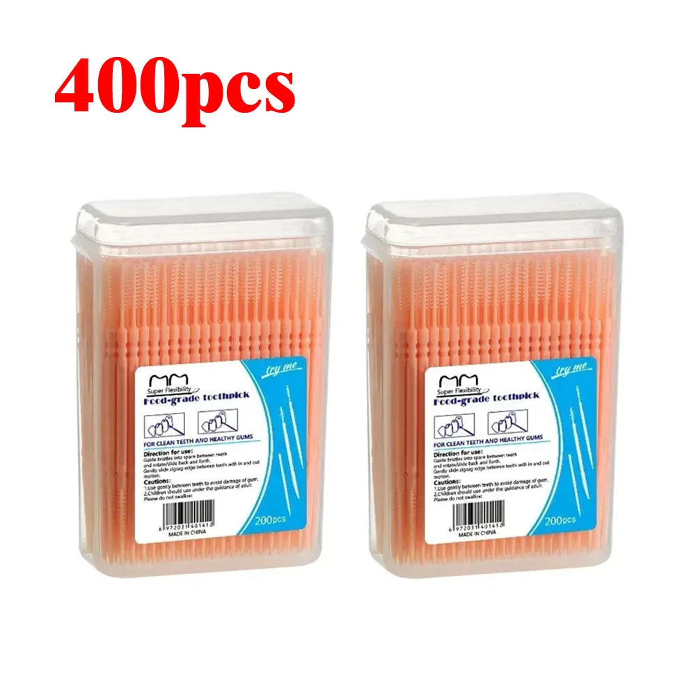 200-Pack Double-Ended Toothpicks & Interdental Brush | RUZOFO Interdental Toothpick HIP C685-Orange 400pcs
