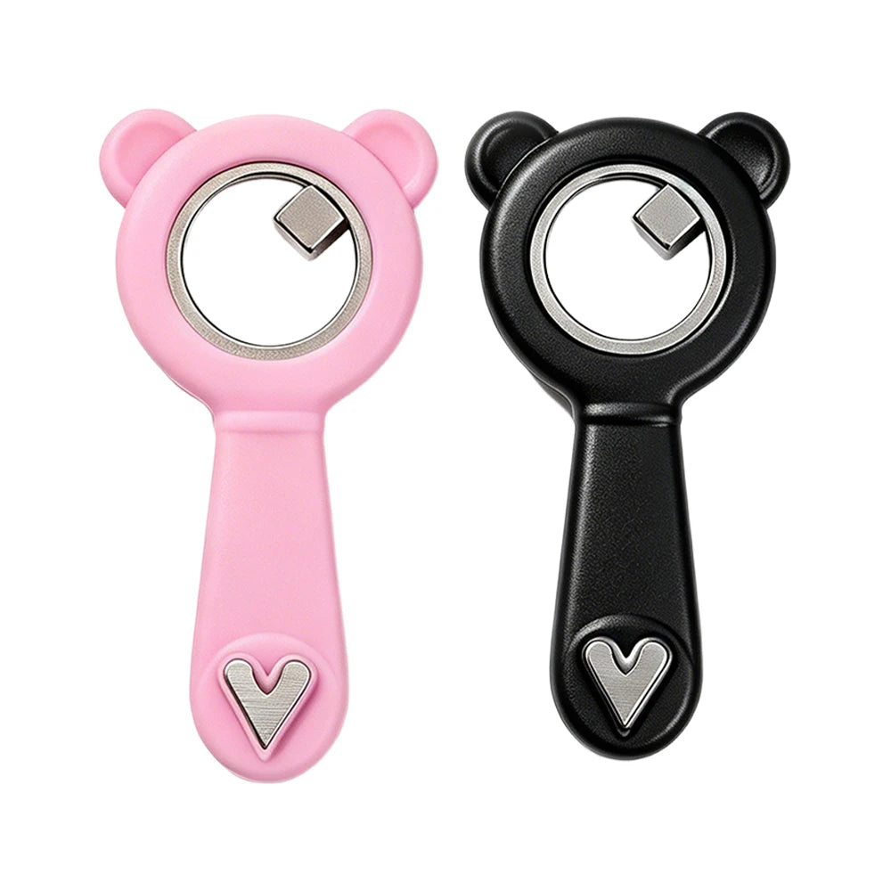 2-in-1 Hollow Cat Eye Nail Art Magnet Black Hole & Love Effect Bear Silicone Ring Circular Magnetic for DIY Gel Manicure Tools HIP Pink Add Black-2Pc