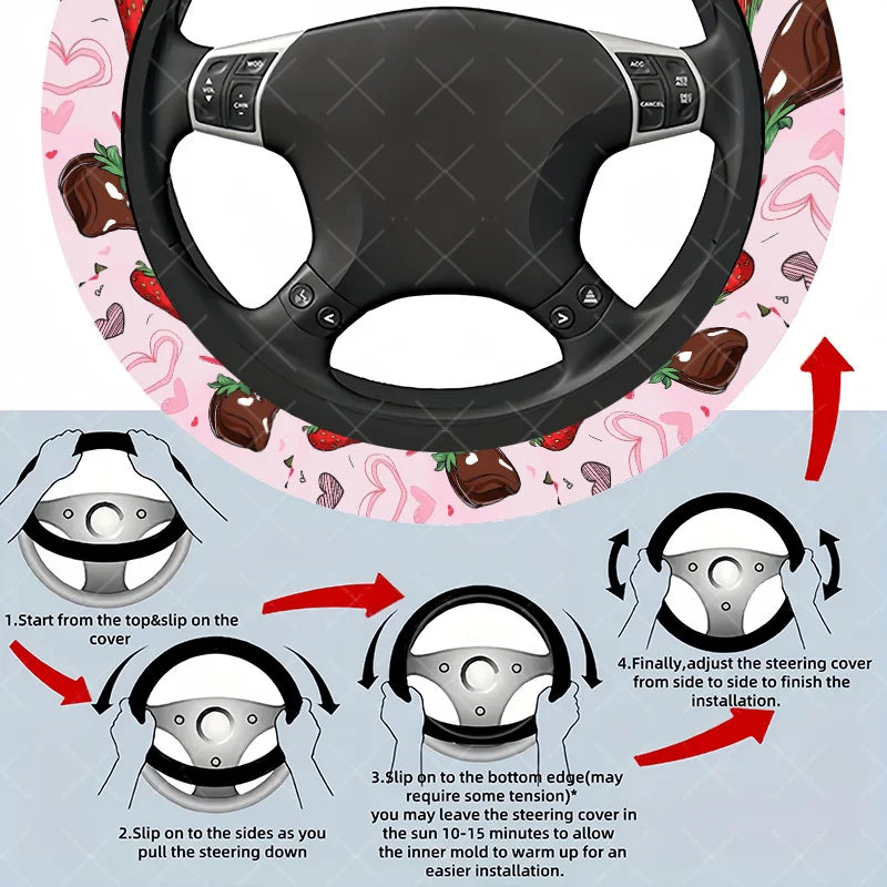 Strawberry & Chocolate Steering Wheel Cover – Cute Car Style Steering Wheel Cover HIP