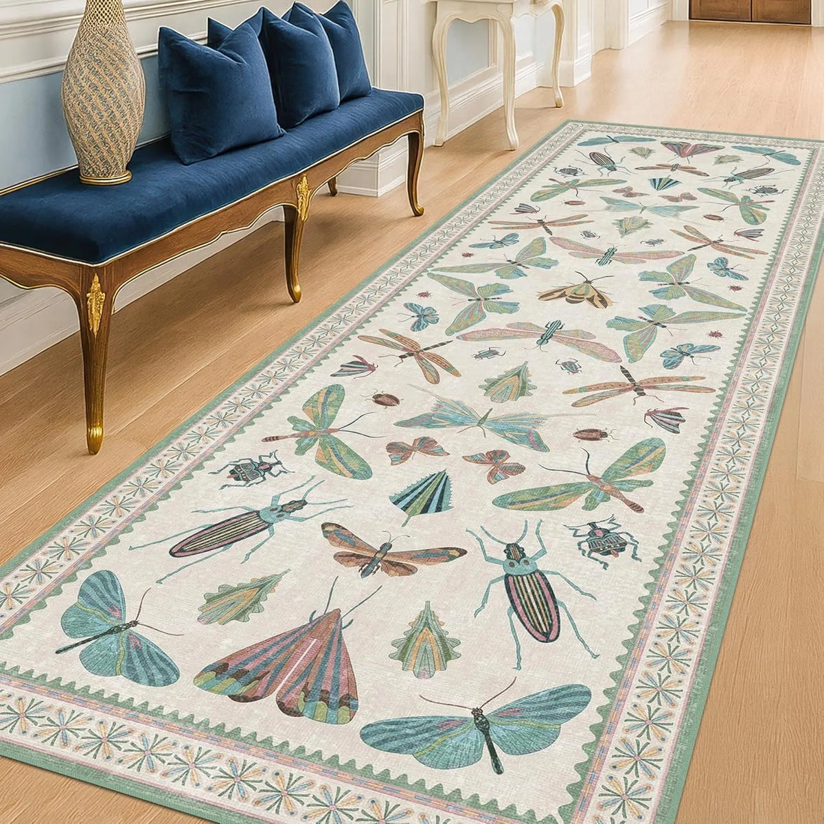 Hallway Carpet Runner Rug – Anti-Slip Machine Washable Retro Floral Hallway Runner Rug HIP