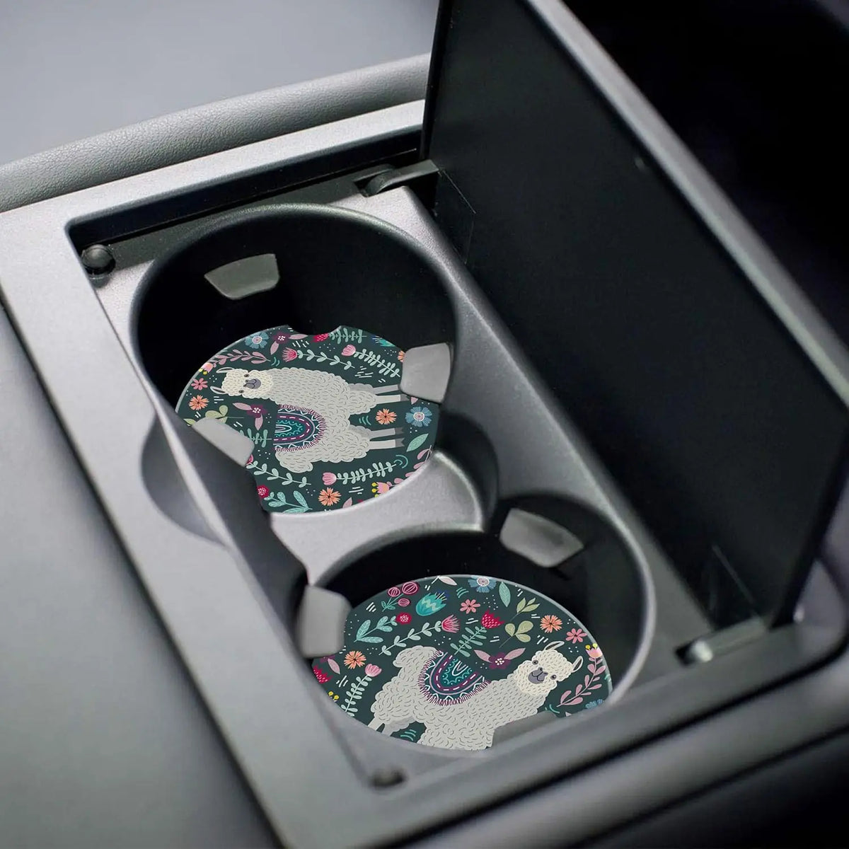 Llama Floral Ceramic Car Cup Holder Coasters | Car Decor Car Cup Coasters HIP