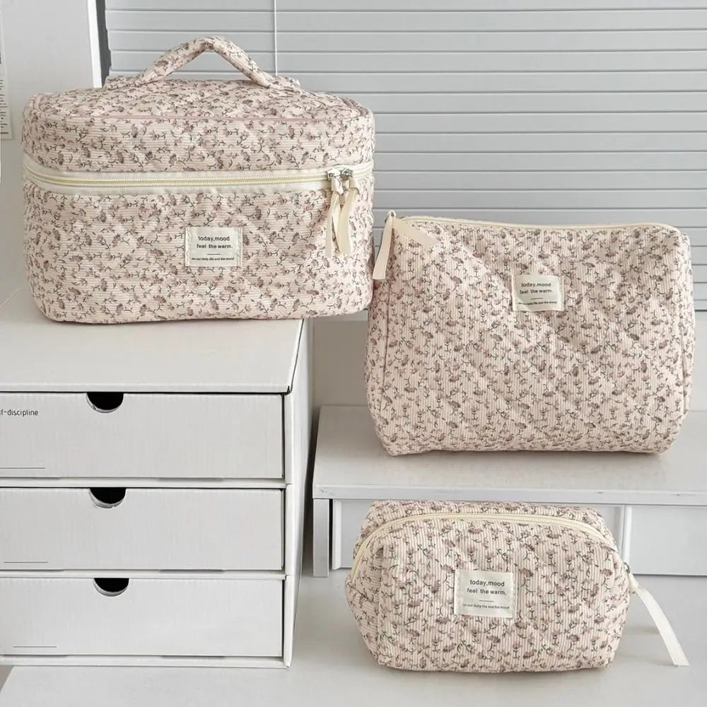 Corduroy Floral Makeup Bag – Large Capacity Cosmetic Pouch Cosmetic Makeup Bag HIP