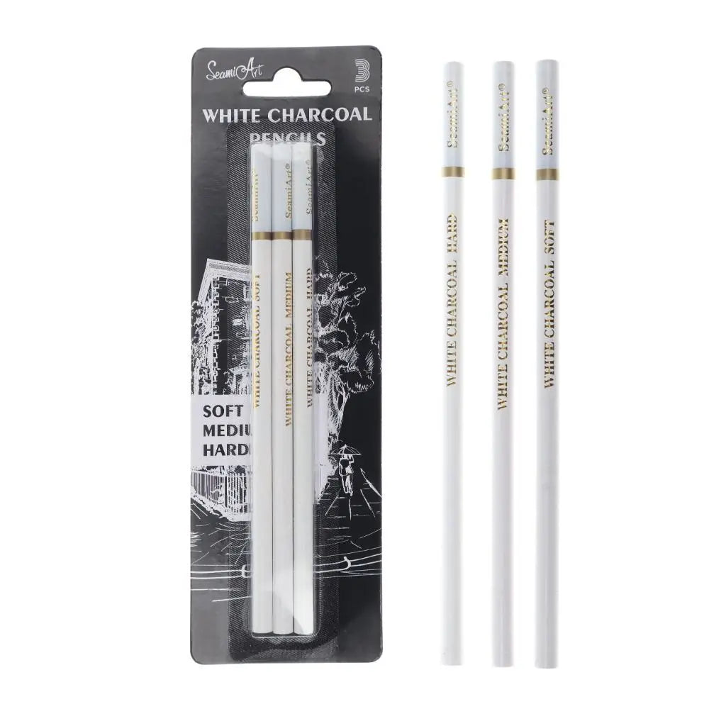 3-Piece White Charcoal Sketch Pencils – Art Drawing Set Art Charcoal Pencil Set HIP WHITE