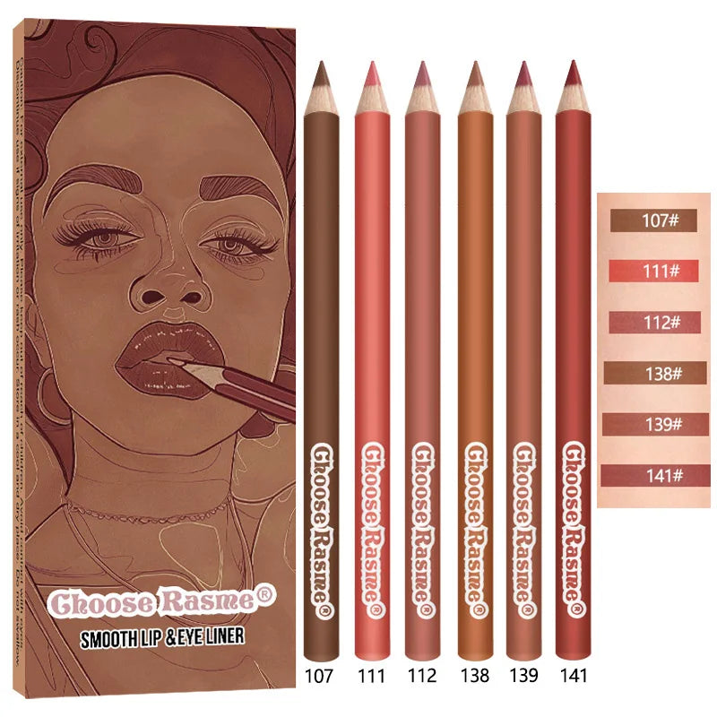 6pcs Lip Liner Pen 6 Colors Waterproof And Sweat-proof Not Easy To Fade Non-stick Cup Nude Lipstick Pencil Set Lasting Makeup HIP B
