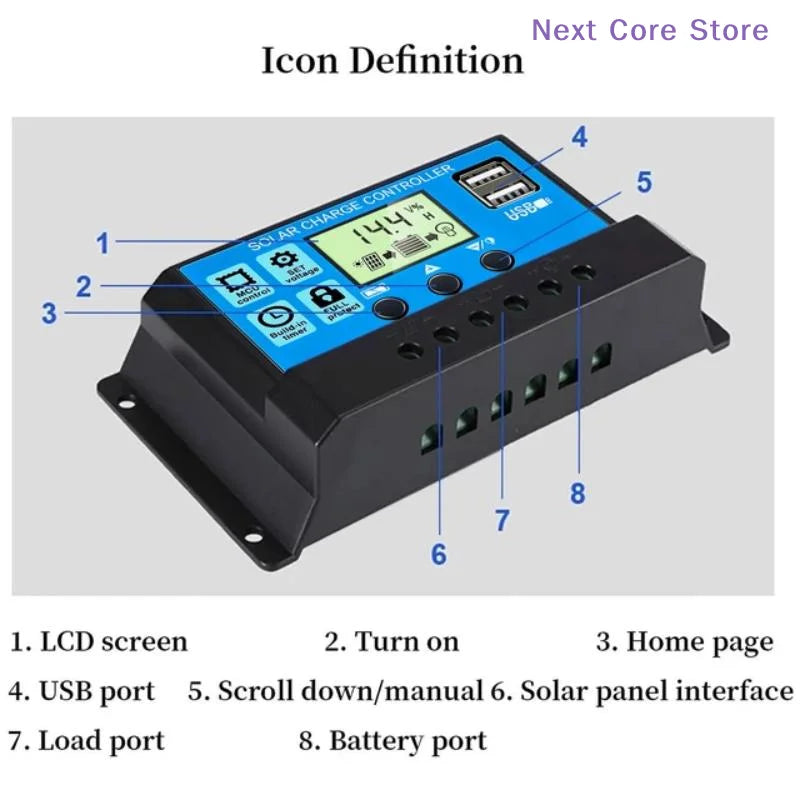 Solar Charge Controller 10A/30A PWM 12V/24V LCD Dual USB Solar Charge Controller HIP