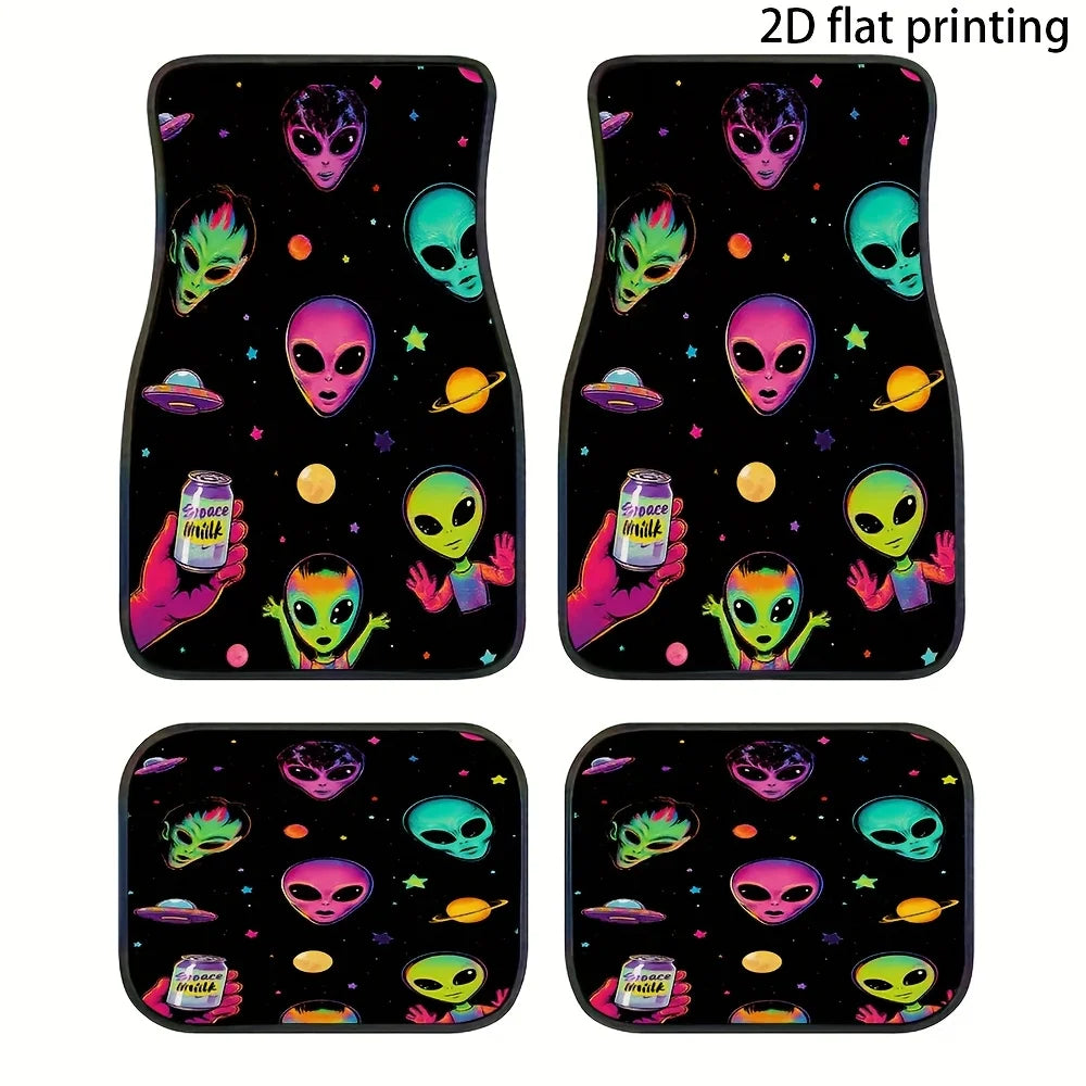 4-Piece Alien Space Car Floor Mats – Washable Polyester Car Floor Mats HIP black