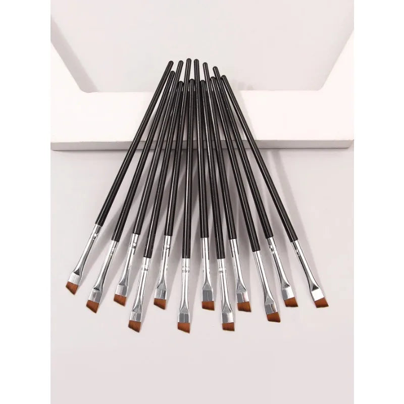 12-Pc Eyeliner & Eyebrow Brush Set – Thin Blade Precision Eye Makeup Brush Set HIP