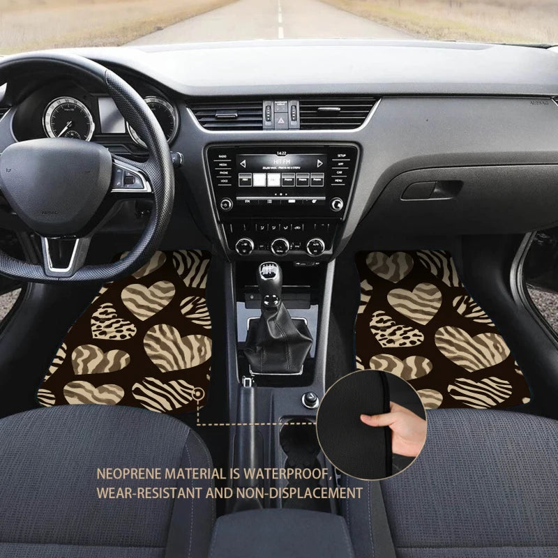 Set of 4 Non-Slip Zebra Print Heart Car Floor Mats | HIP Car Floor Mats HIP