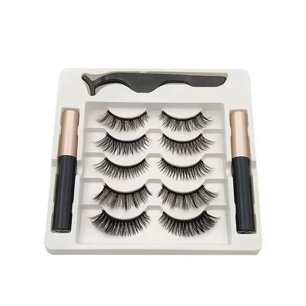 5 Pairs 5 Magnetic Eyelashes Eyeliner Tweezers Set 3D Mink Eyelashes Natural Artificial False Lashes HIP