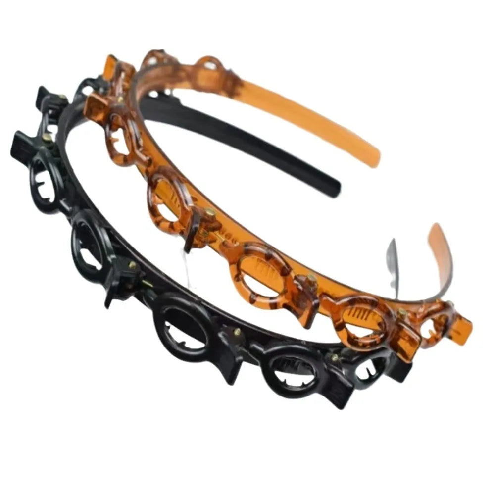 Adjustable Bangs Headband with 8 Clips – Multi-Layer Braid Tool Hair Styling Headband HIP