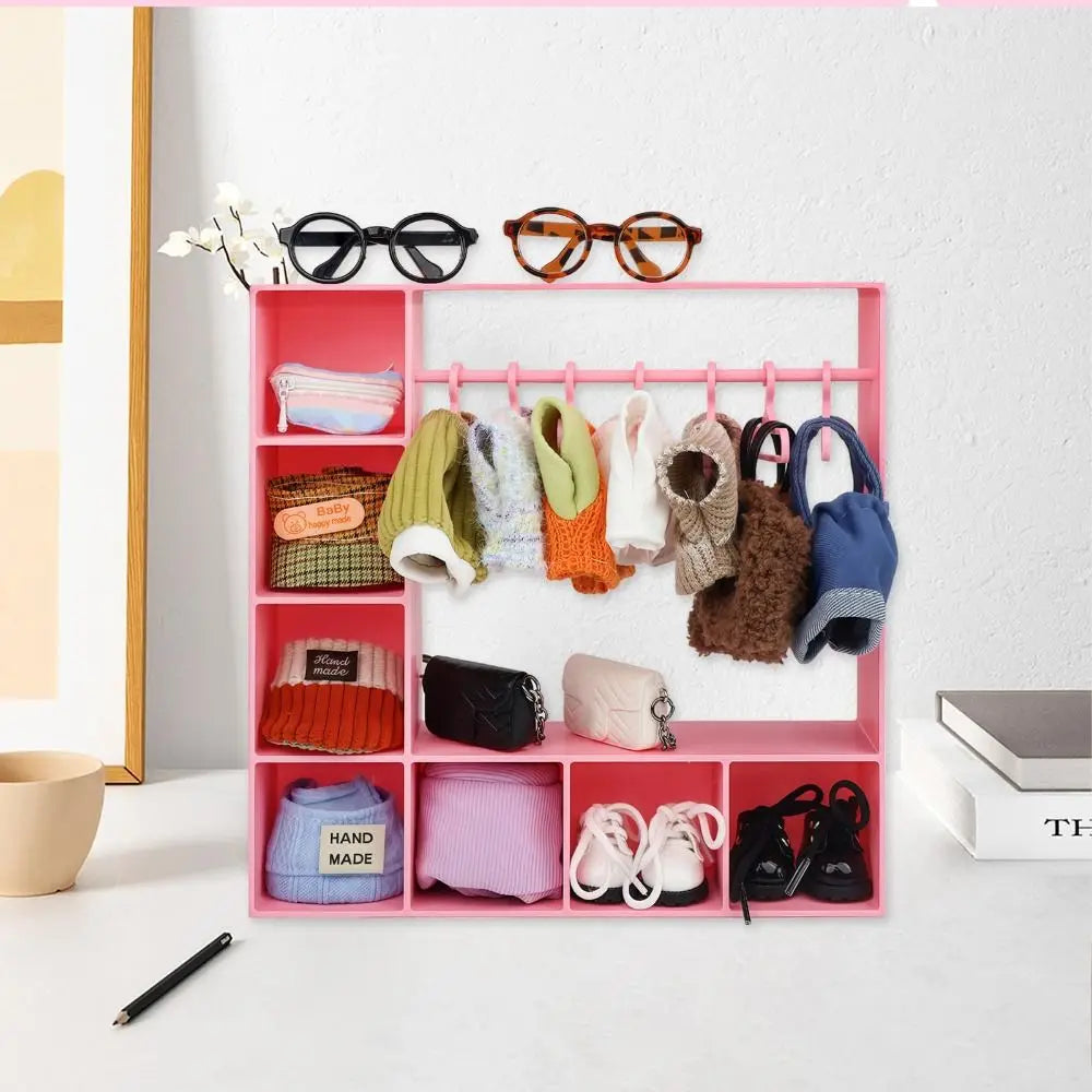 Mini Doll Clothes Closet Wardrobe with 10 Hangers – 1:12 Scale Doll Wardrobe Accessory HIP