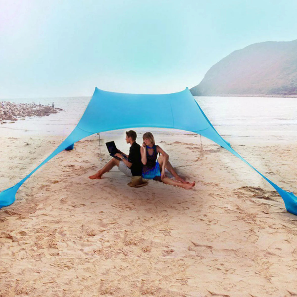 Outdoor Shade Beach Canopy Reinforced Windproof Rope Beach Canopy Waterproof UPF50 Tear Resistant with Carry Bag for Fishing HIP