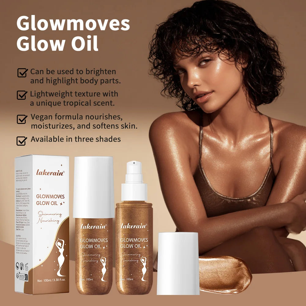 Lakerain Glowmotions Glow Body Oil 100ml Long Lasting Hydrating Shimmer Bronze Non-Greasy Summer Body Care Glow Oil Makeup HIP