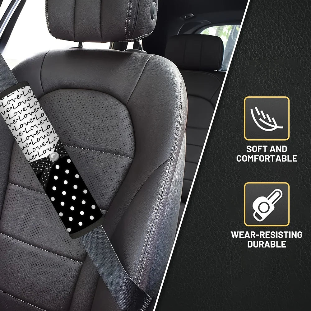 Love & Polka-Dot Car Seat Belt Cover – Polyester Shoulder Pad Seat Belt Cover HIP