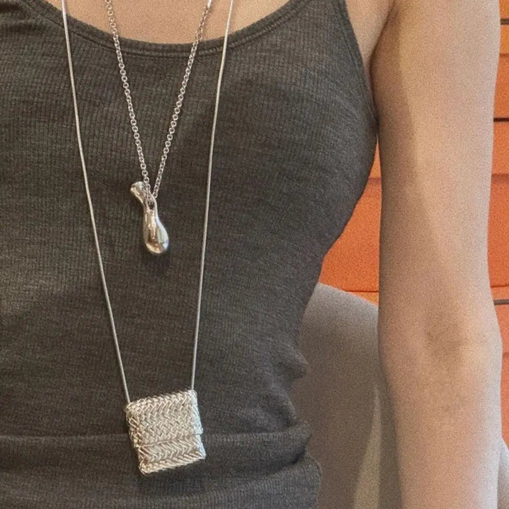 Long Link Chain Necklace with Mini Bag & Bottle Pendant Fashion Pendant Necklace HIP