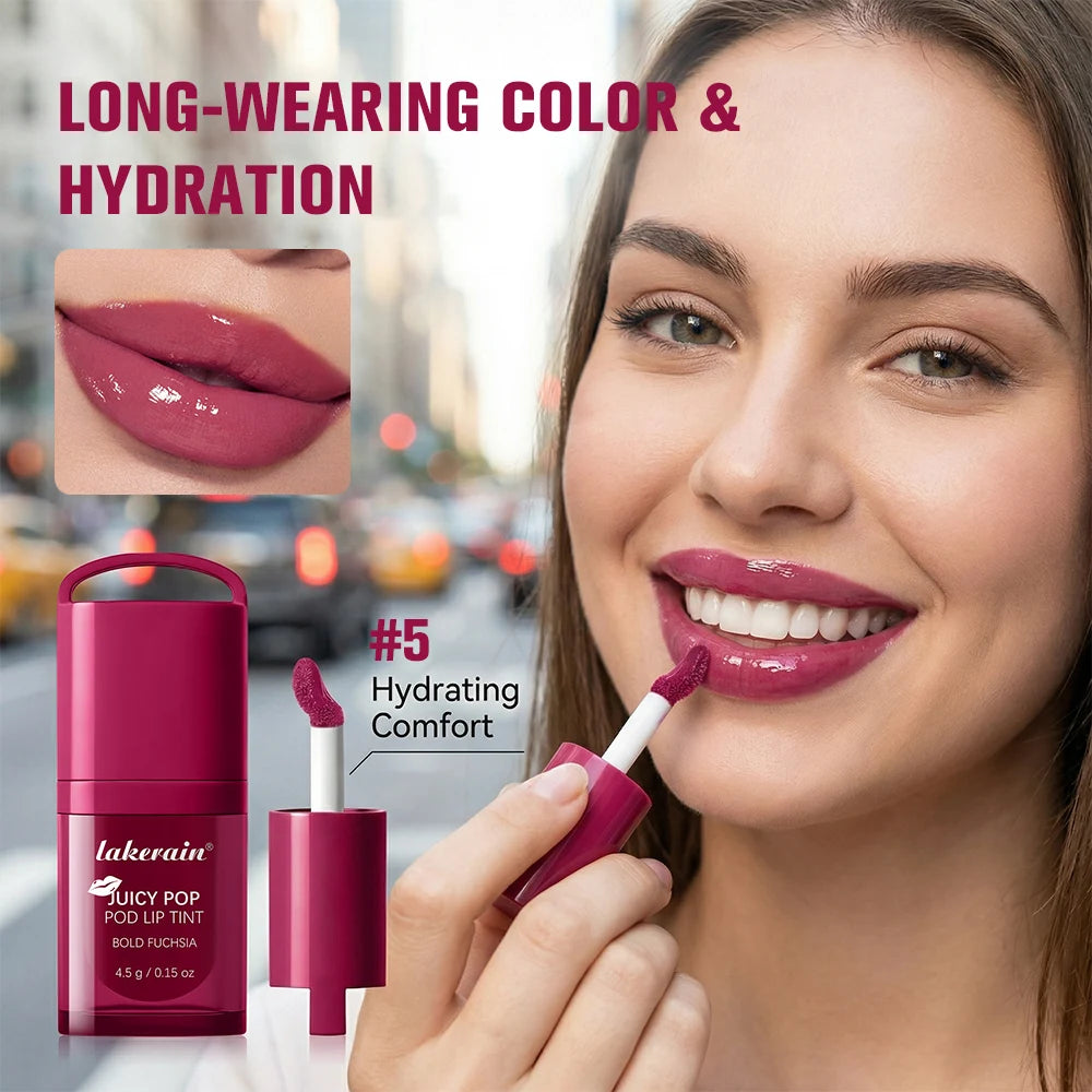 JuicePop Box Lip Tint Hydrating Oil Lip Gloss High Shine Non-Sticky Long Lasting Waterproof Lightweight Nourishing Vivid Color L HIP