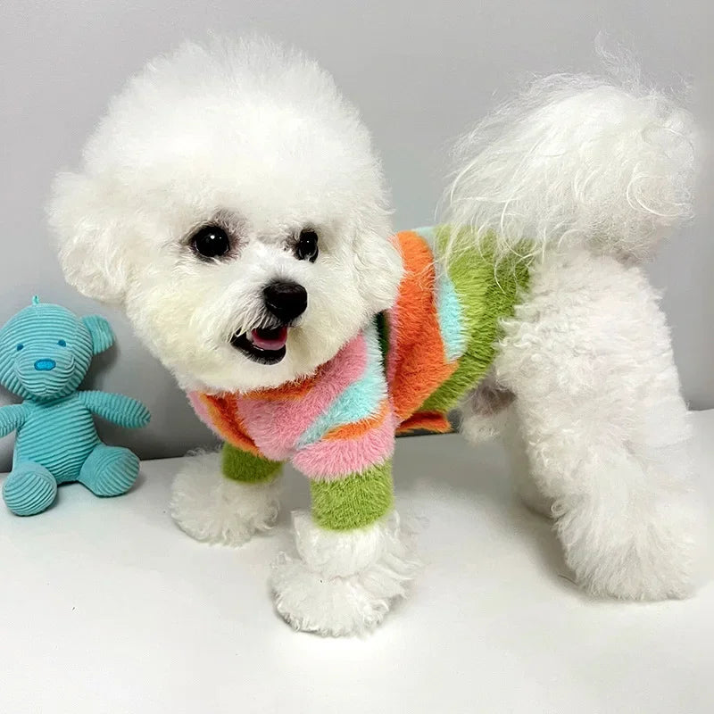 Striped Fuzzy Dog Sweater – Warm Winter Coat for Small Dogs Dog Winter Sweater HIP