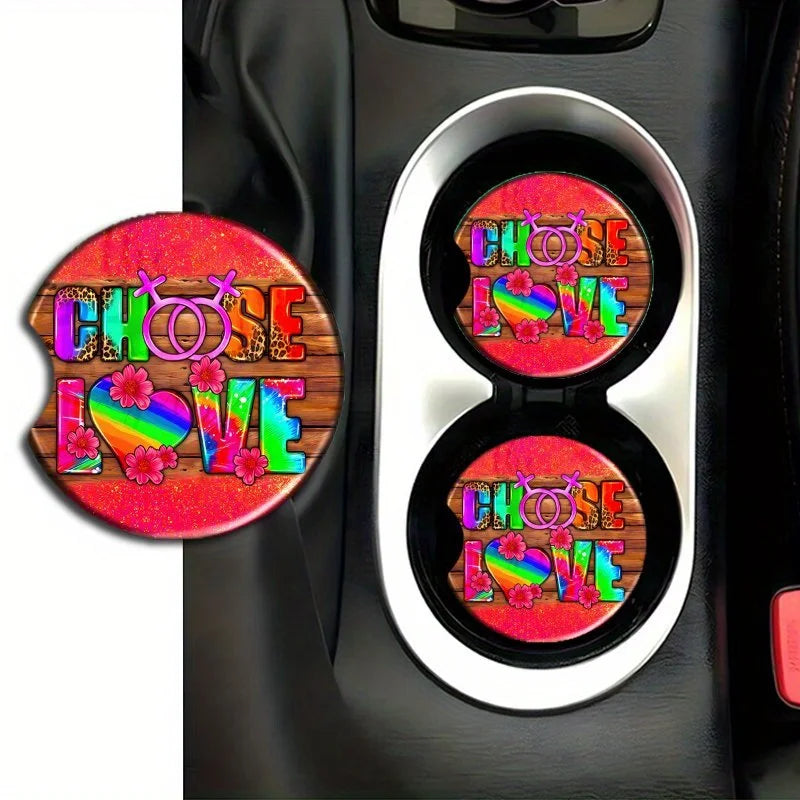 2-Pack Acrylic Car Cup Coasters – Colorful Love Design Car Cup Coasters HIP 1 Other