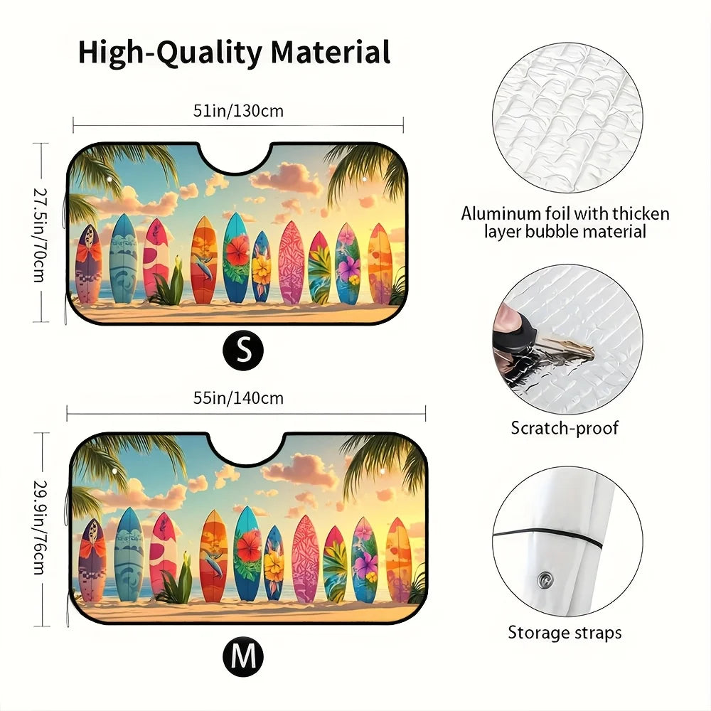 Surfer's Lounge Car Sunshade – Surfboards & Tropical Birds Car Window Sunshade HIP