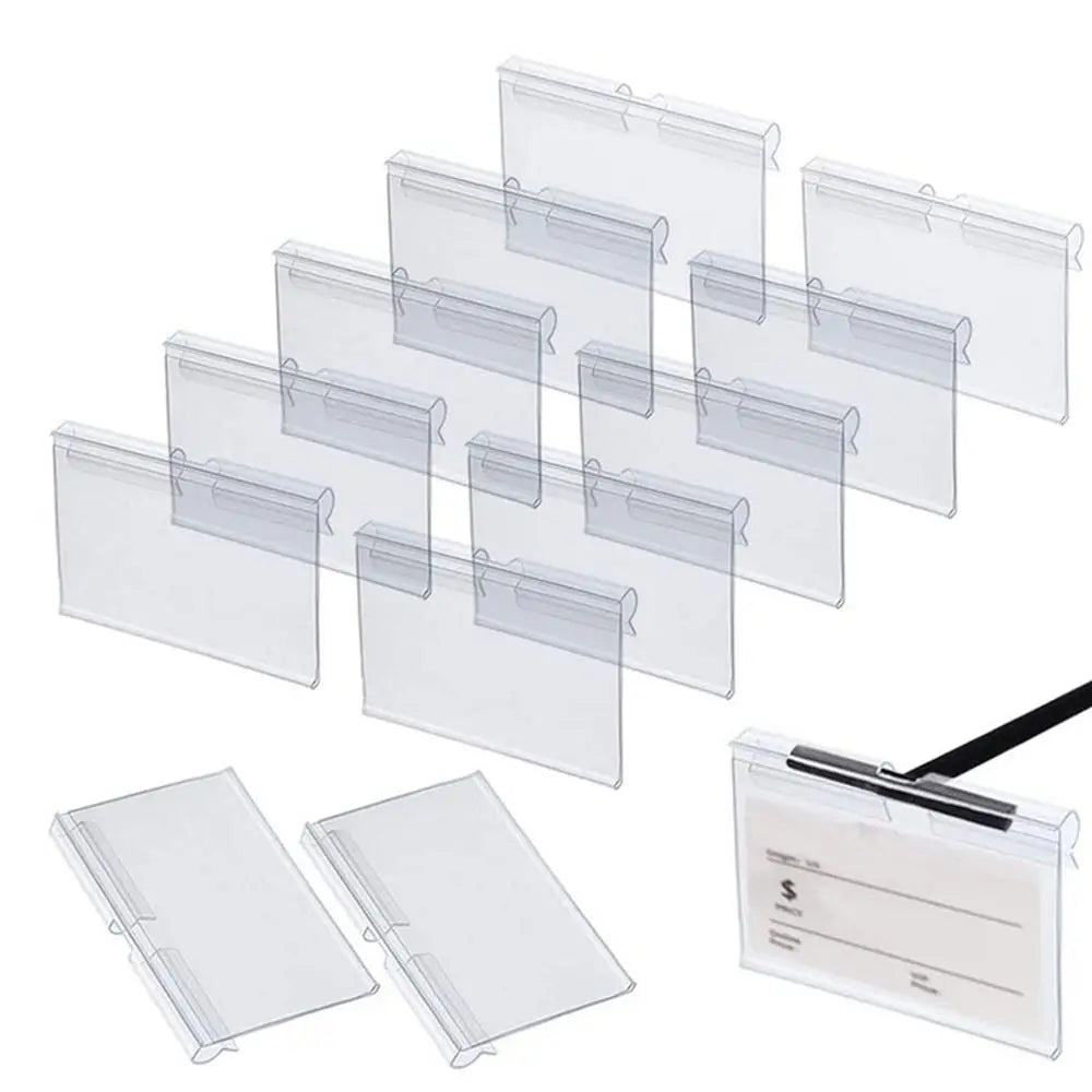 50-Pack Transparent Plastic Price Tag Holders – Double Hook Price Tag Holder HIP