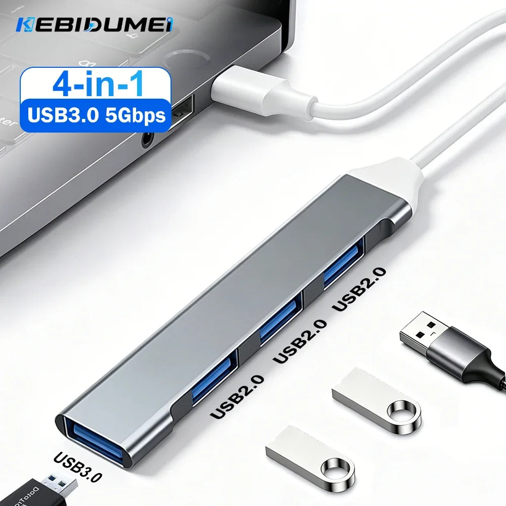 KEBIDUMEI 4-Port USB 3.0 Hub 5Gbps OTG Splitter Adapter USB Hub Splitter HIP