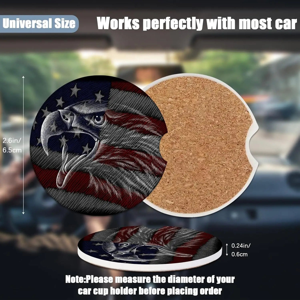 American Flag Eagle Ceramic Car Cup Holder Coasters – Set of 2 Car Cup Holder Coaster HIP