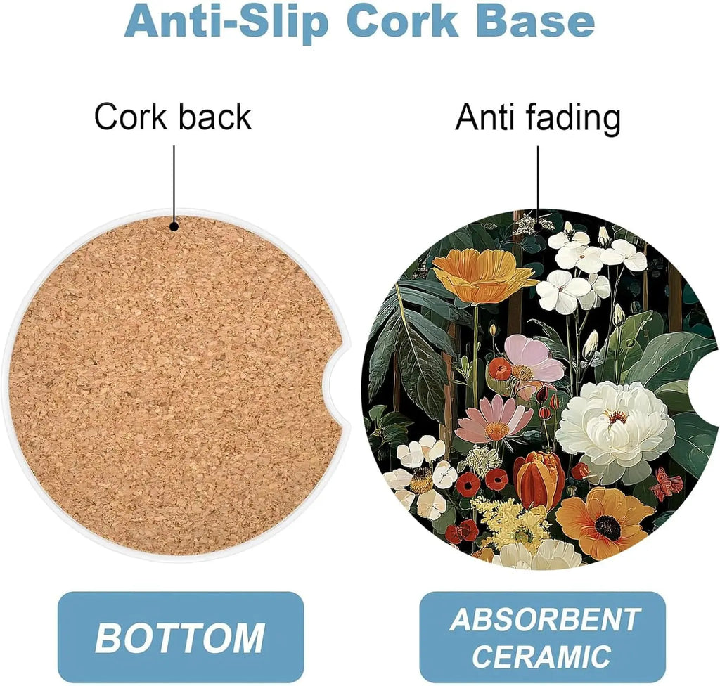 Car Cup Holder Ceramic Coaster Set of 2 – Cork Backing Car Cup Coaster Set HIP