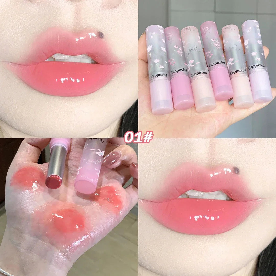 Floral Mirror Glass Solid Lip Gloss Water Light Round Tube Lipstick Clear Oil Jelly Lip Glaze Natural Nude Moisturizing Lip Tint HIP 01