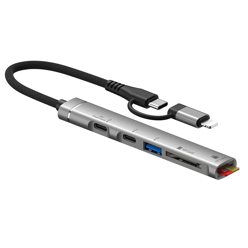 5-in-1 USB-C Hub with Lightning Port & SD/TF Card Reader USB-C Multiport Hub HIP Silver