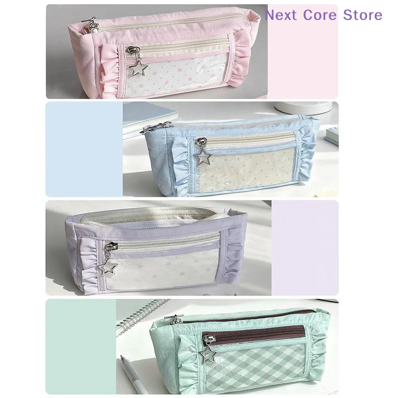 Large Lace Pencil Case – Dual Compartment Stationery Pen Bag Lace Pencil Case HIP