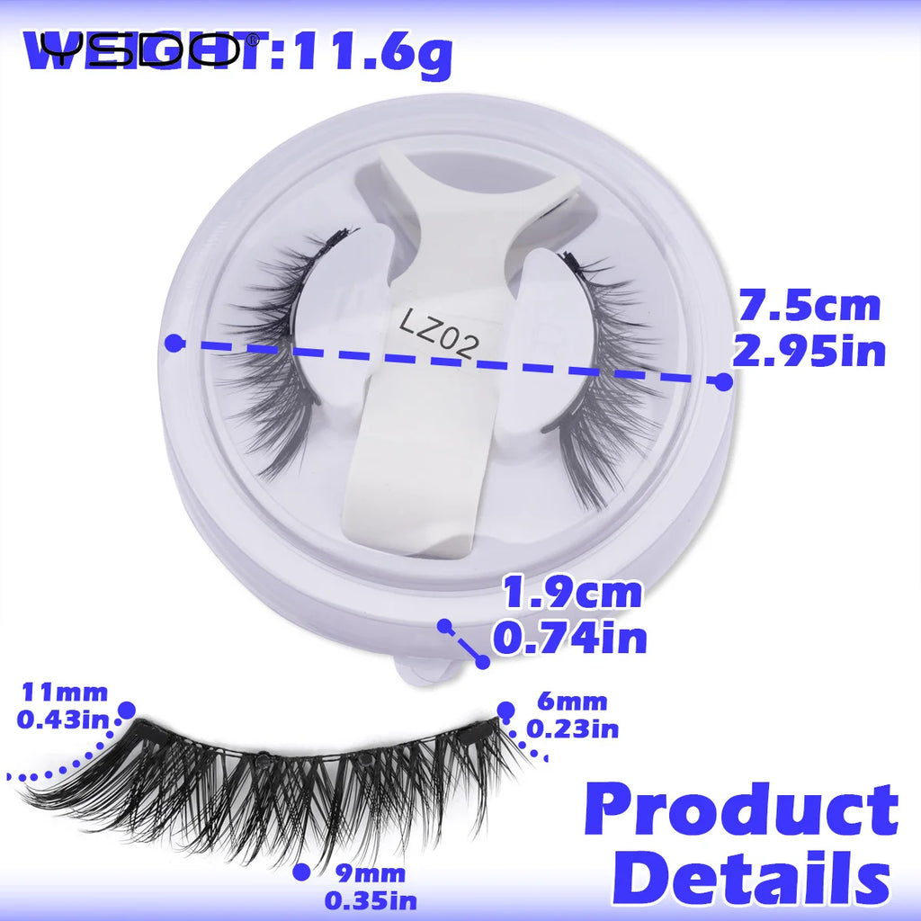 YSDO Upgrade Magnetic False Eyelashes With Tweezers Set 1 Pair Eyelash Extension 3D Natural Lashes 3-Step Press On False Eyelash HIP