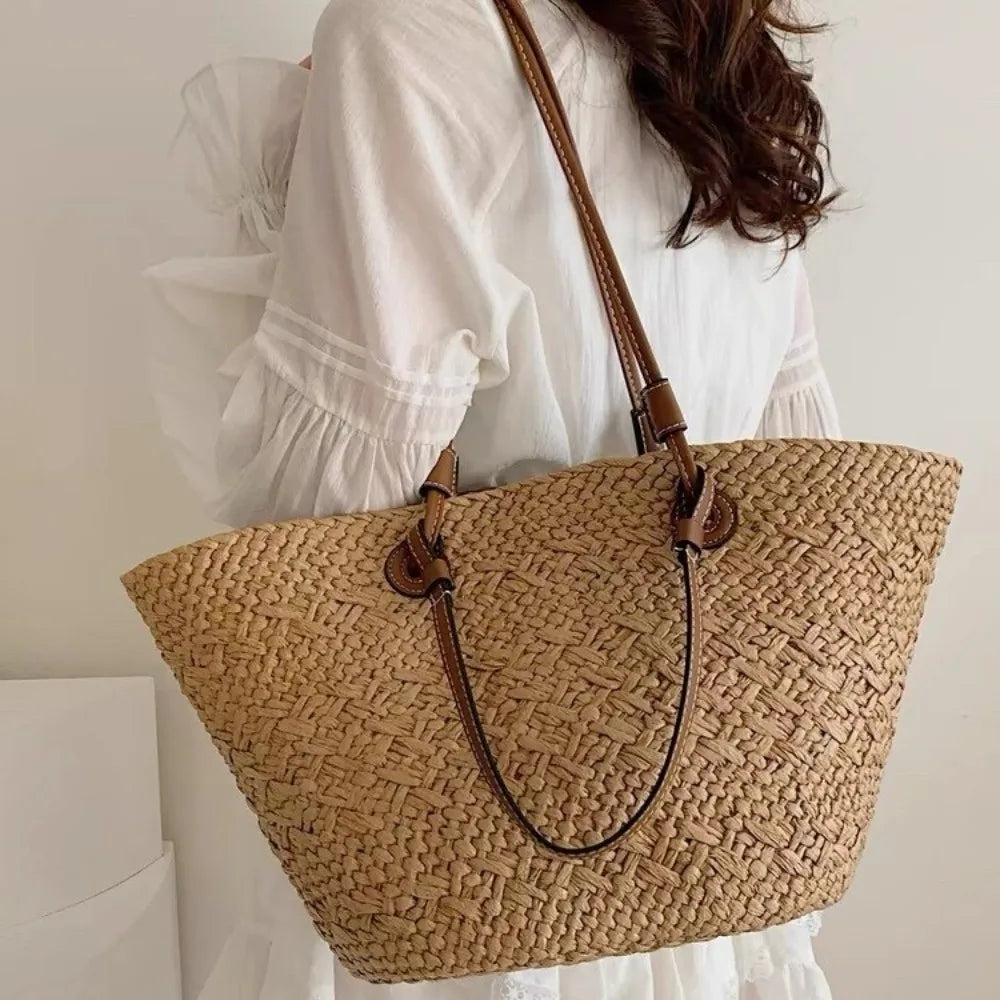 Handmade Straw Woven Tote Bag – Large Summer Shoulder Bag Straw Tote Bag HIP